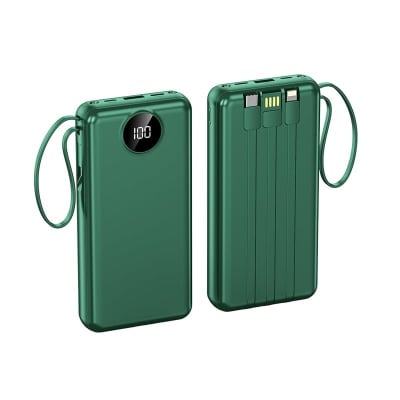 Преносима батерия HS-540, 20000 mAh, До 4 устройства, PowerBank, LED Дисплей, Фенерче, 2.1A Fast Charge, Зелена