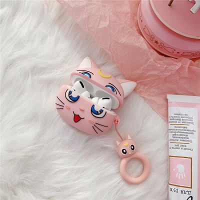 Кейс за AirPods Pink Cat, 3D анимационен калъф, мека PVC пълна защита, удароустойчив калъф за зареждане