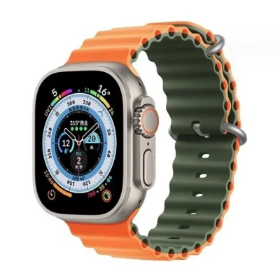 Каишка за смарт часовник - Apple watch 42-49 мм, Double, Тъмно зелена/Оранжева