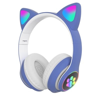 Безжични детски слушалки CAT STN-28, 400 mAh, LED подсветка, Bluetooth 5.0, Ергономичен дизайн, Сини