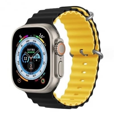 Каишка за смарт часовник - Apple watch 42-49 мм, Double, Черна/Жълта